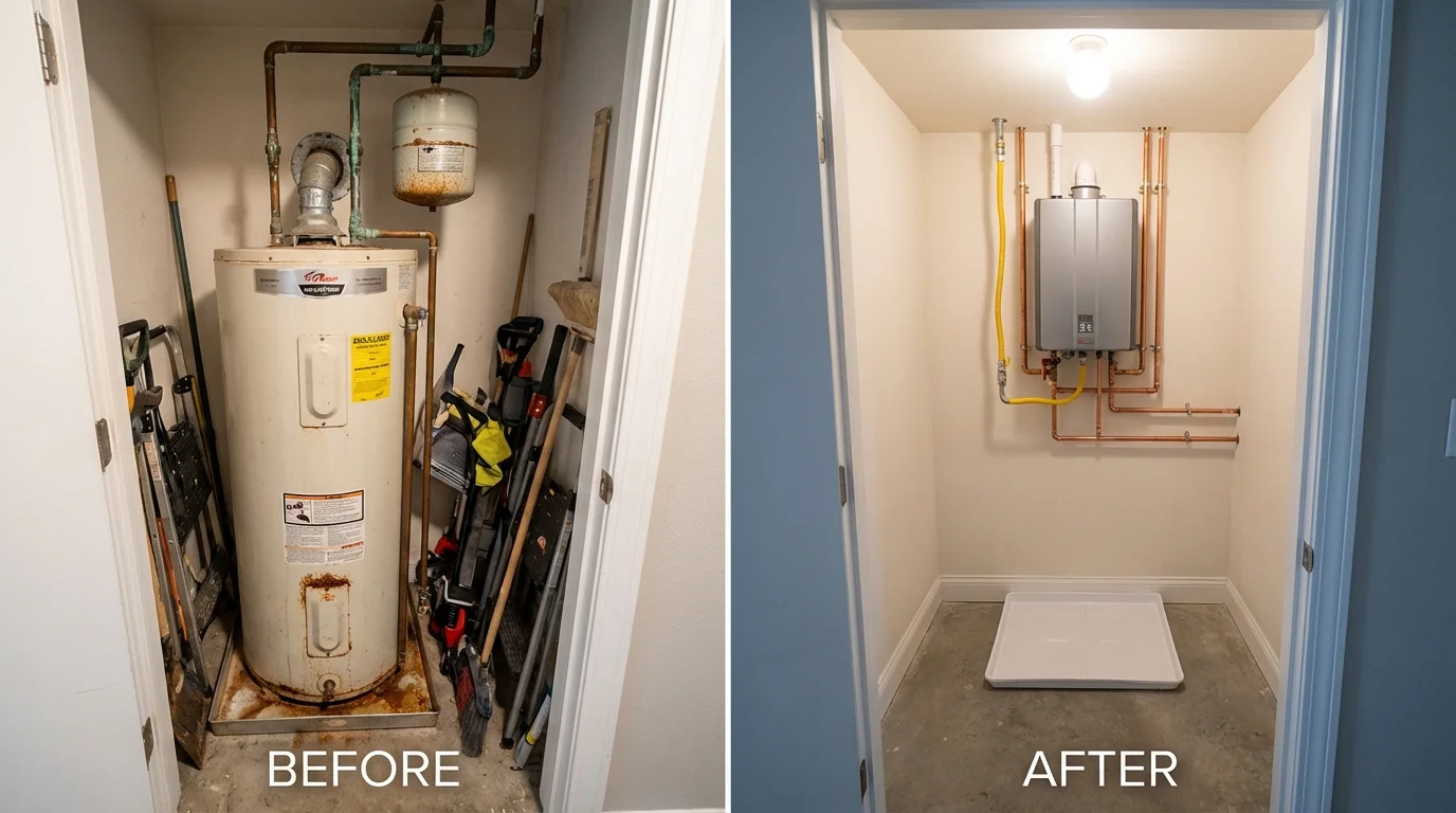 Tank water heater versus wall-mounted tankless unit comparison for Corning, NY homeowners