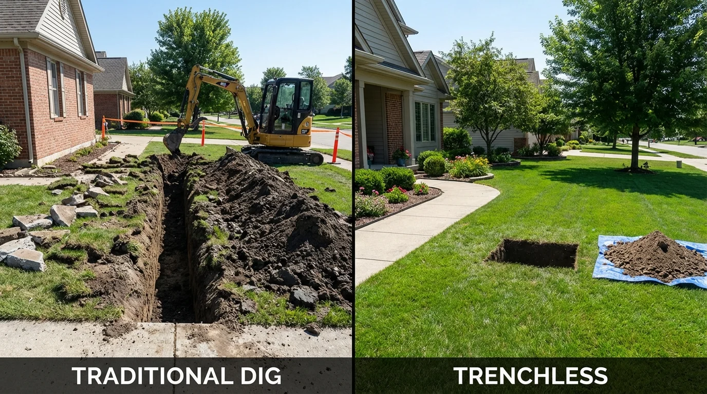 Trenchless sewer repair with minimal yard damage versus traditional excavation in Corning, NY